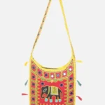 Banjara India Elephant Design Kutchi Mirrorwork Hand Embroidered Shoulder Bag
